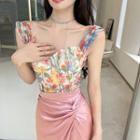 Sleeveless Floral Top / Twisted Midi Skirt