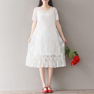 Ruffle Hem Short Sleeve Lace Dress