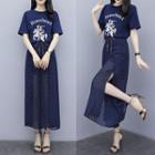 Set: Short-sleeve T-shirt + Dotted Wide-leg Pants