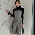 Set: Turtleneck Top + Plaid Tube Dress
