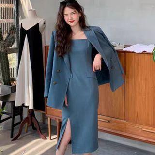 Set: Double Breasted Blazer + Midi Jumper Dress