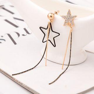 Non-matching Rhinestone Star Fringed Earring As Shown In Figure - One Size