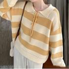 Lace-up Striped Polo Sweater