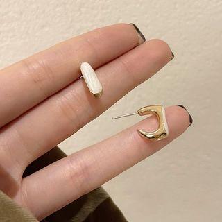Geometric Stud Earring Stud Earring - 1 Pair - S925 Silver Stud - White - One Size