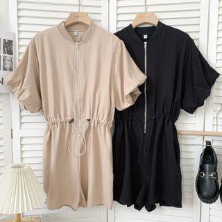 Half-zipper Drawstring-waist Playsuit