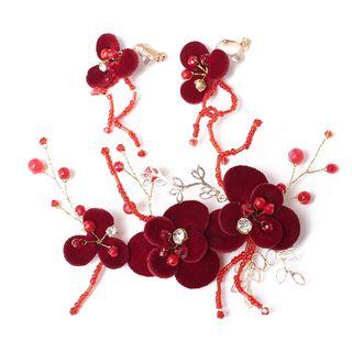 Set: Flower Bridal Hair Clip + Clip-on Earring
