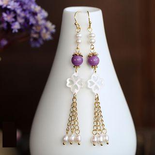 Brass Clover Fringed Earring