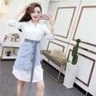 Set: Long-sleeve Shirtdress + Slit Denim Skirt