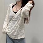 Long-sleeve Scoop Neck Mesh Knit Top