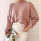 Long Sleeve Plain Loose-fit Sweater Mauve Pink - One Size