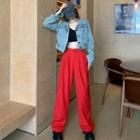 Denim Cargo Cardigan / High-waist Wide-leg Pants