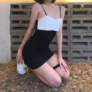 Spaghetti Strap Two Tone Mini Dress