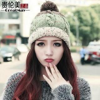 Three-tone Pompom Beanie