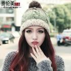 Three-tone Pompom Beanie