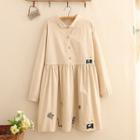 Lion Embroidered Lapel Long-sleeve Dress As Shown In Figure - One Size