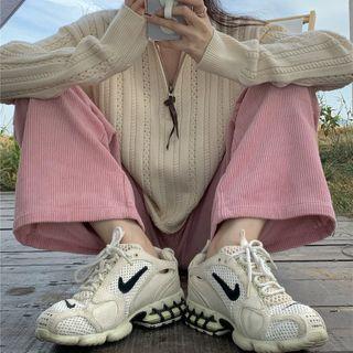 Loose-fit Zip Sweater Almond - One Size