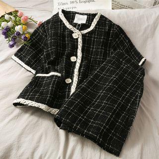 Set: Glitter Short-sleeve Tweed Jacket + Mini Skirt