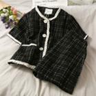 Set: Glitter Short-sleeve Tweed Jacket + Mini Skirt