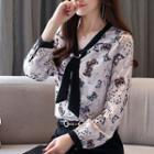 Long-sleeve Butterfly Print Blouse