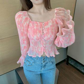 Long-sleeve Tie-dye Chiffon Top