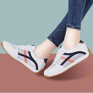Genuine-leather Mesh Panel Lace-up Sneakers