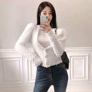 V-neck Textured Cropped Cardigan