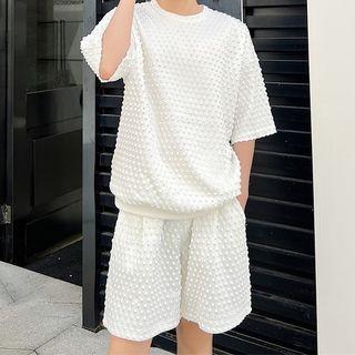 Set: Elbow-sleeve Textured T-shirt + Shorts