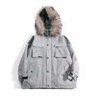Padded Furry Hooded Zip Jacket