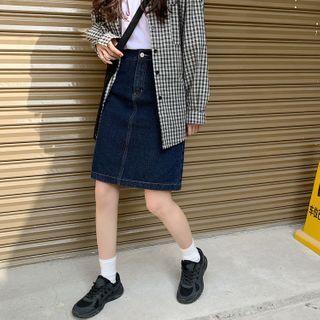 Contrast Stitching Denim Straight-fit Skirt