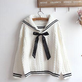 Sailor Collar Ribbon Cable Knit Sweater