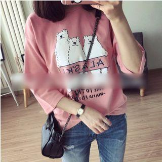 Bear Print 3/4 Sleeve T-shirt