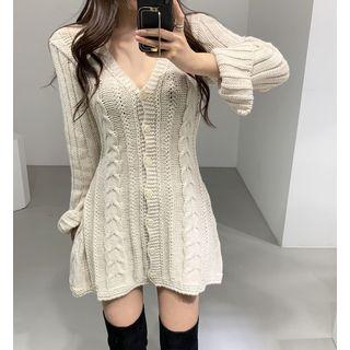 V-neck Cable Knit Mini Dress