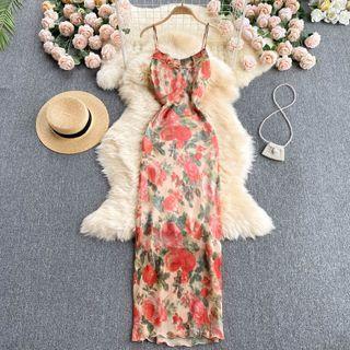 Print Long Spaghetti-strap Dress