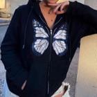 Rhinestone Butterfly Zip-up Hoodie