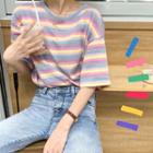 Striped Short-sleeve T-shirt As Figure - One Size