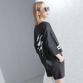 Dolman-sleeved Printed T-shirt