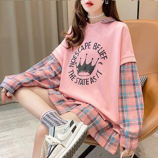 Mock Two-piece Crown Print Pullover