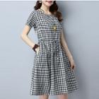 Gingham Short Sleeve A-line Dress