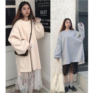 Plain Long Sweatshirt / Long-sleeve Midi Lace Dress