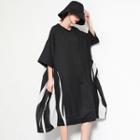 Stripe Elbow-sleeve Shift Midi Dress Black - One Size