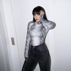 Mock-neck Printed Snake Top