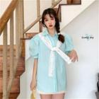Mock Two-piece Puff-sleeve Shirt