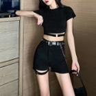 Short-sleeve Cropped T-shirt / High Waist Shorts / Belt / Set