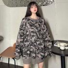 Camouflage Round Neck Oversize Pullover As Shown In Figure - One Size