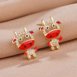 Rhinestone Cow Stud Earring 1 Pair - Qr507 - Gold - One Size