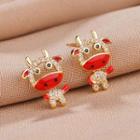 Rhinestone Cow Stud Earring 1 Pair - Qr507 - Gold - One Size