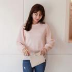Pleated-sleeve Button-back Knit Top