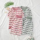 Set: Heart Print Short Sleeve Buttoned Top + Mini A-line Skirt