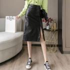 High-waist Faux Leather Split Skirt