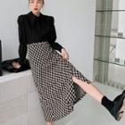 Check Slit Knit Midi A-line Skirt